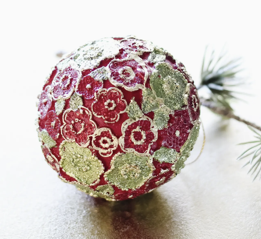 3" Beaded Petals Ball Christmas Ornament