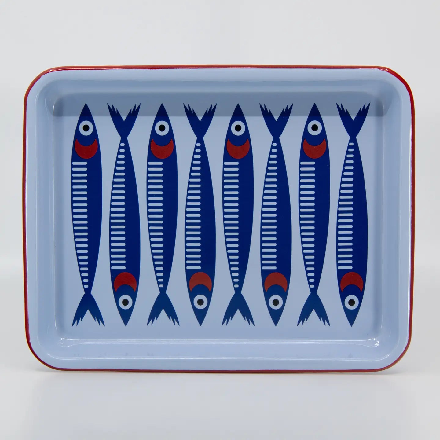 Anchovies Enamelware Small Rectangle Tray with Red Rim
