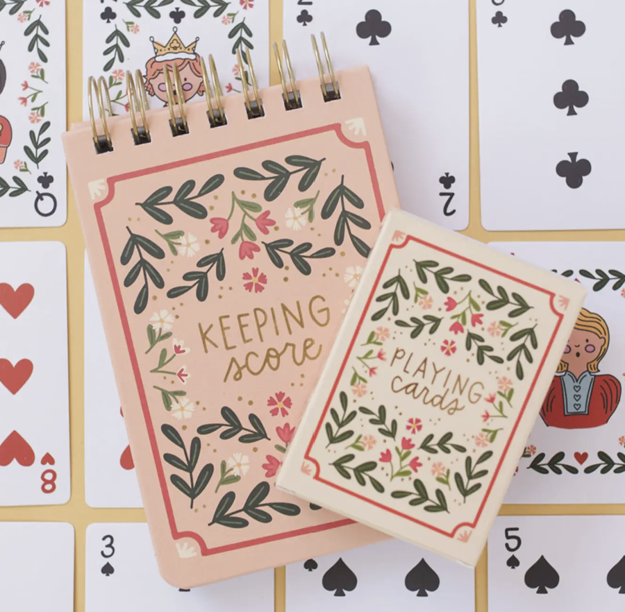 Floral Game Night Set of Playing Cards & Notebook