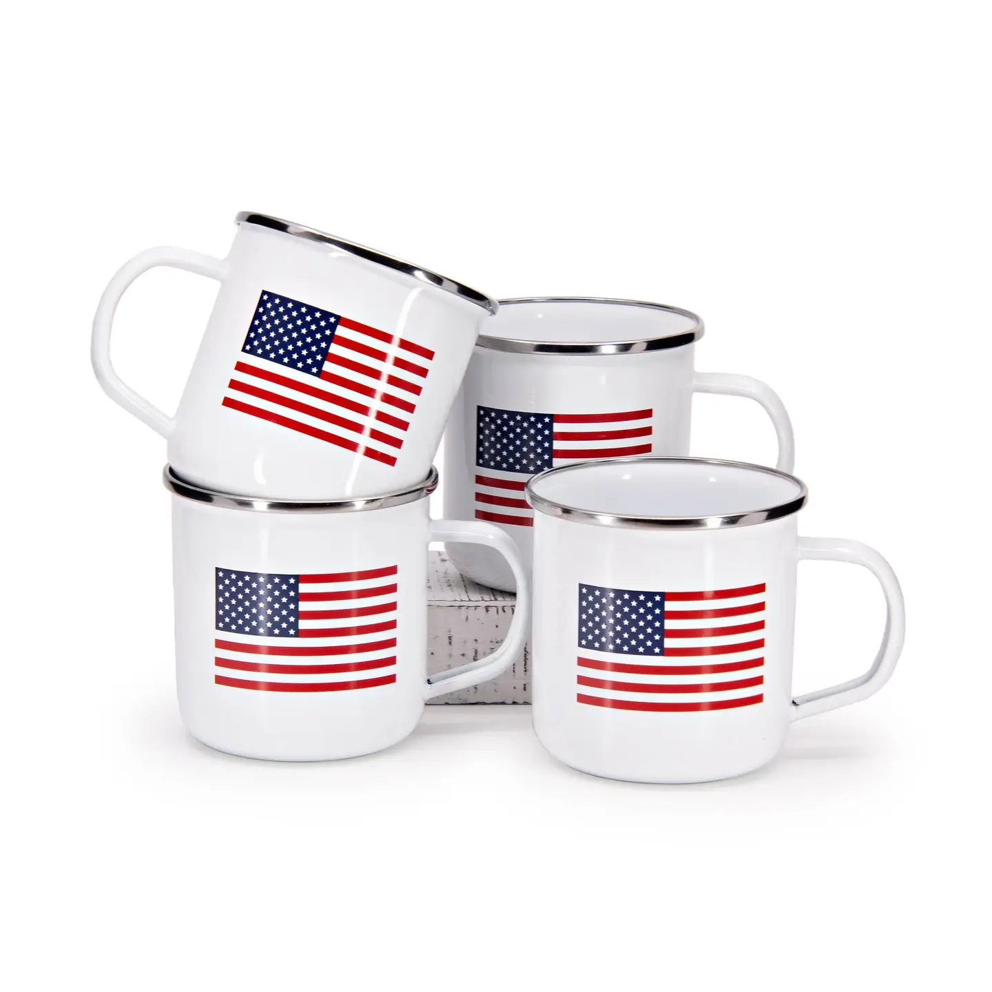 Golden Rabbit Enamelware Set of 4 Us Flag Adult Mugs