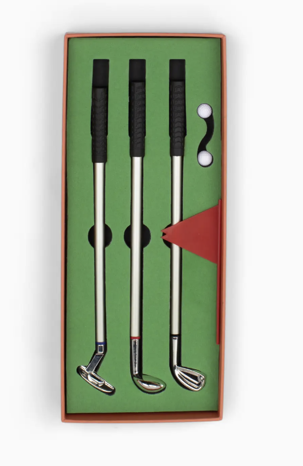 Pen & Putt Desk Golf Set – 3 Golf Club Pens with Mini Pitch & Putt Game